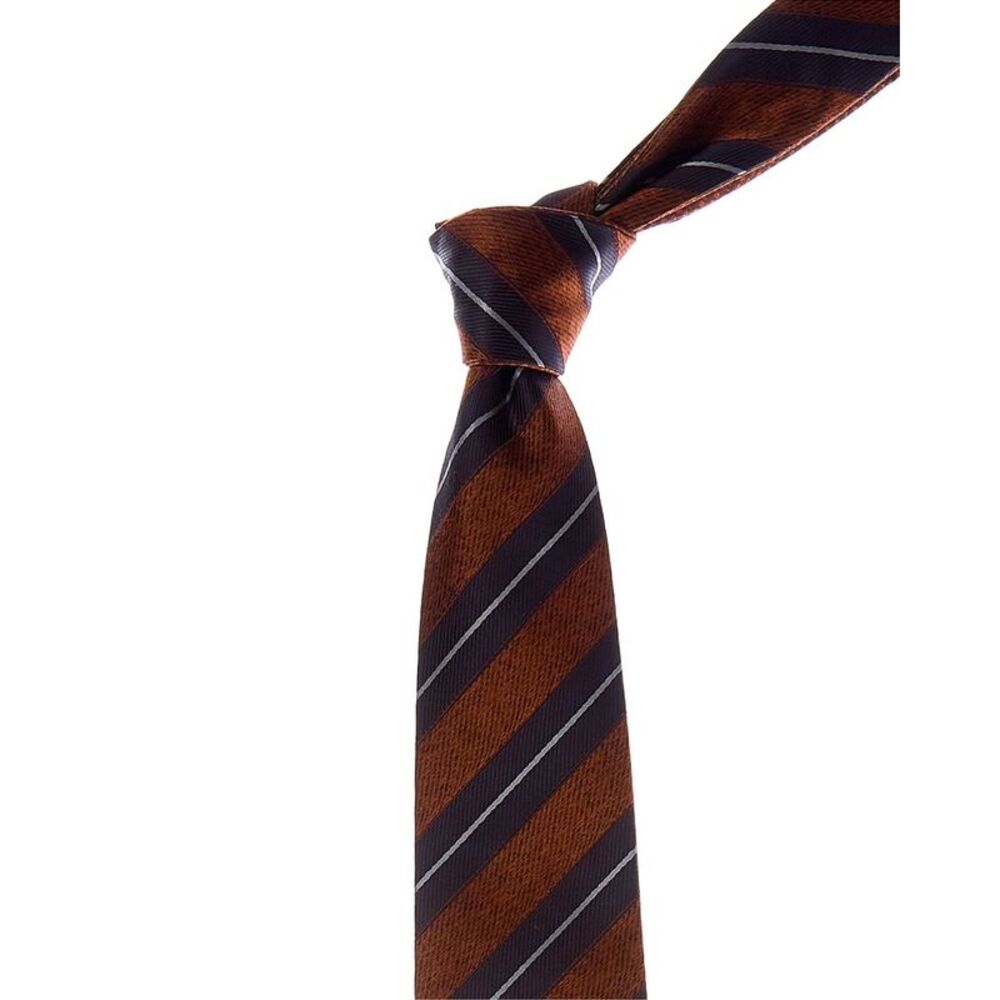 Canali Orange & Navy Diagonal Stripes Reversible Silk Tie